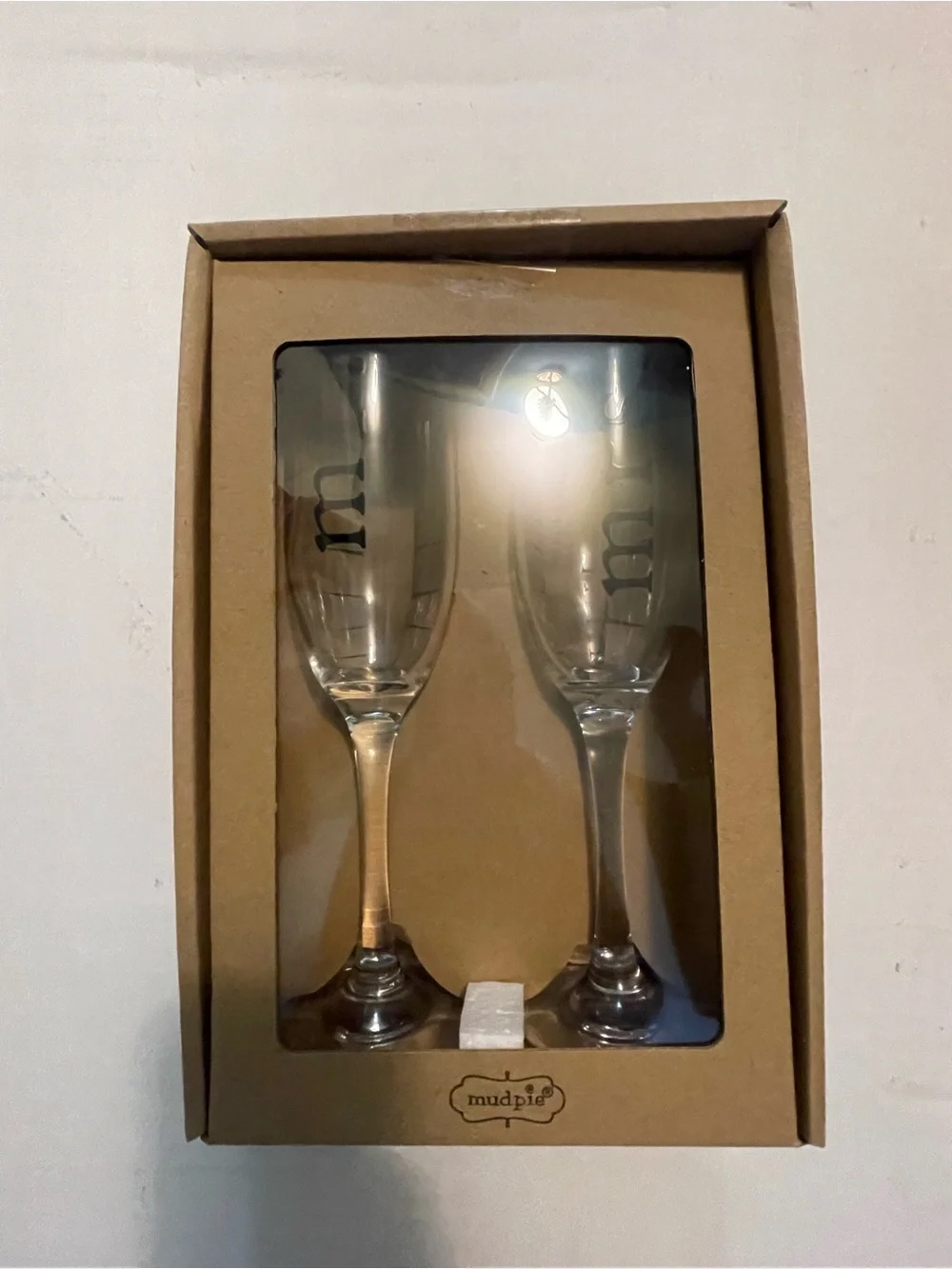 Mud Pie Clear Glass Champagne Flutes Set of 2